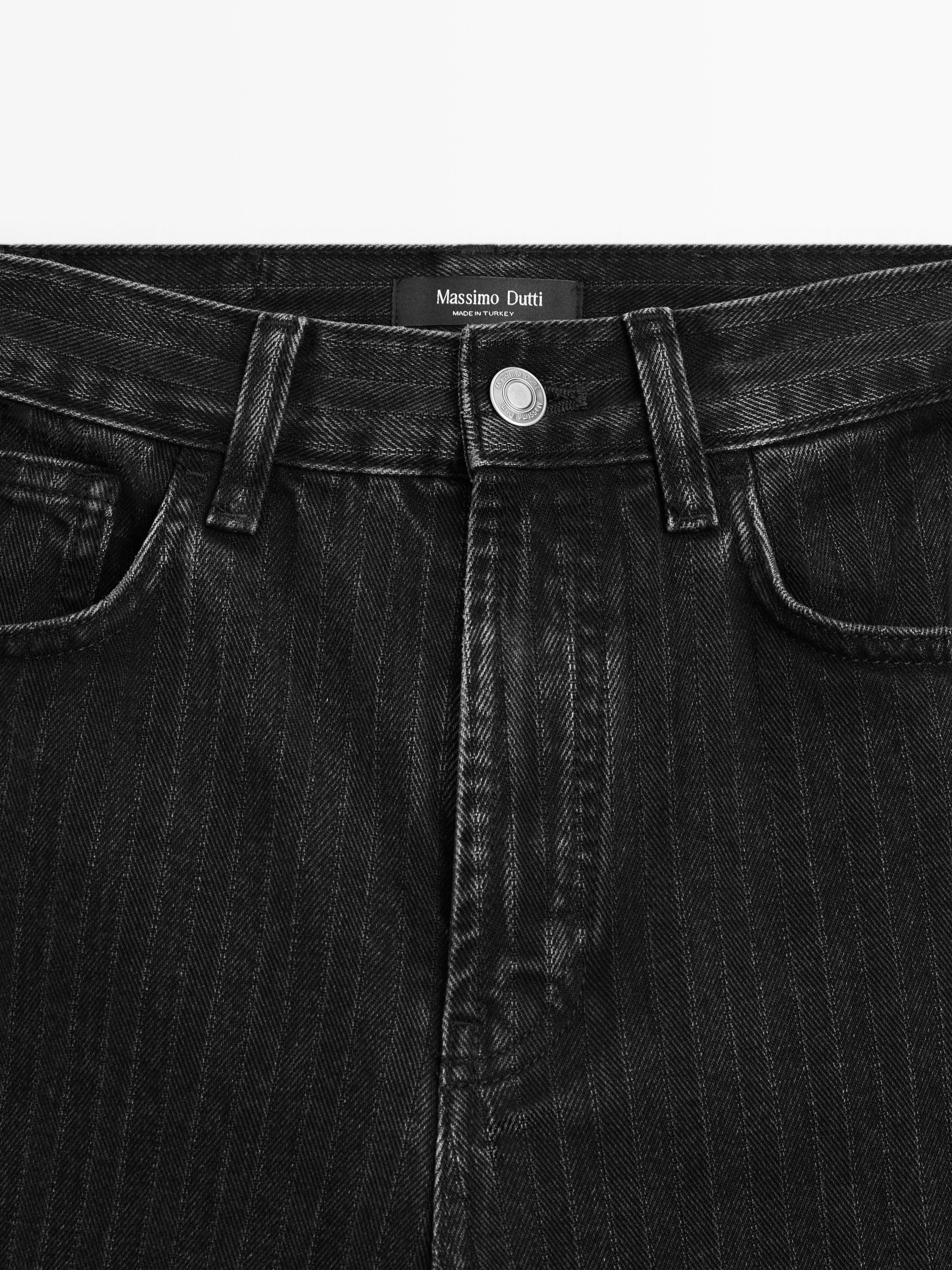 Jean straight taille haute à rayures